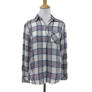 Rails Charli Shirt Womens XS Extra Small Plaid Button Down Linen Metallic Blend